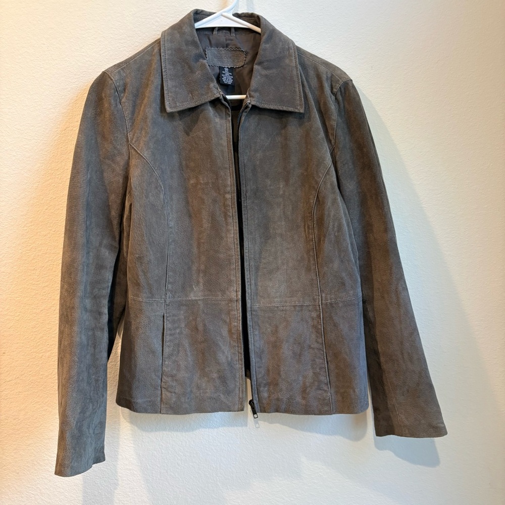 Luciano Dante Grey 100% Genuine Leather Suede Zip-Up Jacket Medium